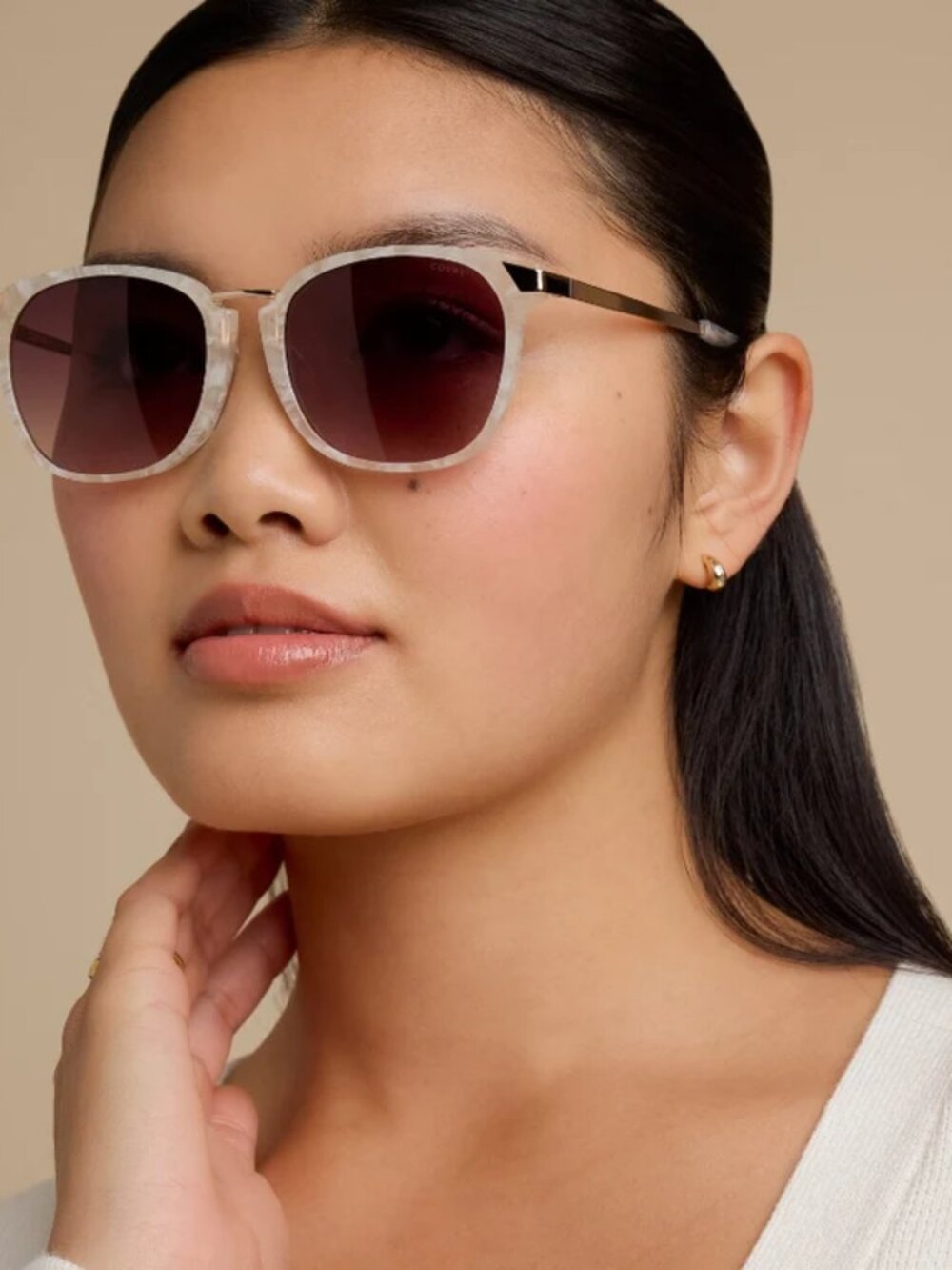 Covry Vega Sunglasses Low Nose Bridge Light Marble Coconut Frame Non Polarized
